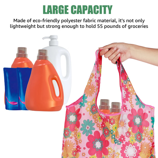 Set of 10 reusable polyester grocery bags with large capacity, foldable, eco-friendly, and durable shopping totes.