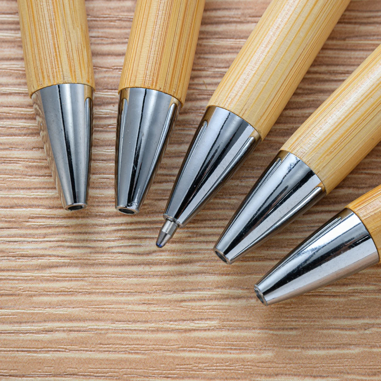 Set of 10 blue bamboo ballpoint pens from BackupMyFilesNow.com, ideal for office, school, or party stationery supplies.