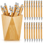 Set of 10 blue bamboo ballpoint pens, ideal for office, school, or party gifts, featuring natural bamboo barrels and metal tips.