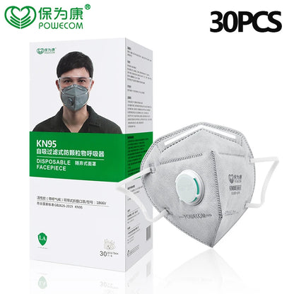 BackupMyFilesNow.com Powecom KN95 masks with activated carbon, valve, and safety face protection for adults.