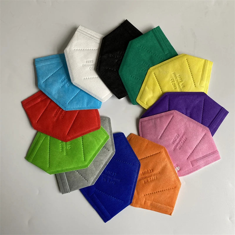 Set of 10 black FFP2 masks for adults, dustproof respirators, CE approved, with multiple color options, KN95 face masks.