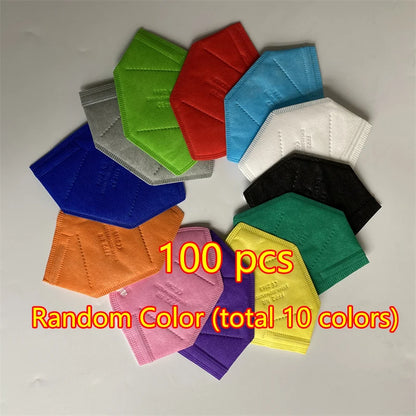 Set of 10 black FFP2 masks for adults, CE approved, dustproof respirator, includes 12 color options, KN95 face masks for protection.