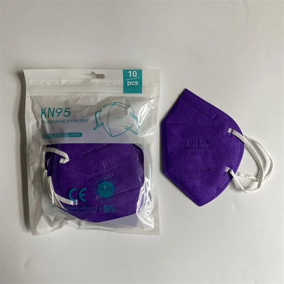 Set of 10 black FFP2 masks for adults, CE approved dustproof respirators, includes 12 color options, KN95 face masks
