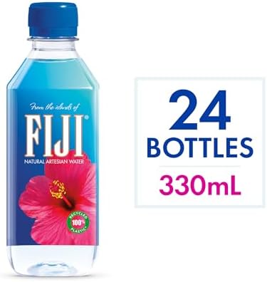 Fiji natural artesian bottled water 330mL, 11.15 oz, in a pack of 24, featuring 100% natural electrolytes and fresh mineral content.