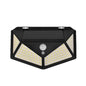 100 LED solar security light with motion sensor, outdoor waterproof design, bright illumination for security and outdoor lighting.