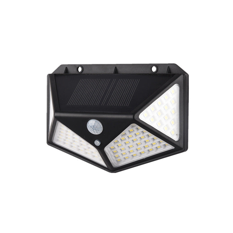 100 LED solar motion sensor security light by BackupMyFilesNow.com showing bright LED array and outdoor mounting panel for security lighting