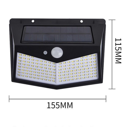 100 LED solar security light with motion sensor, outdoor waterproof design, ideal for home security lighting.