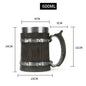 Viking wood style 3D resin stainless steel beer mug with double wall insulation, thermal coffee cup, and wine glass design.