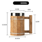 Viking wood style 3D resin beer mug with stainless steel double wall thermal design, suitable for coffee, wine, and beer.