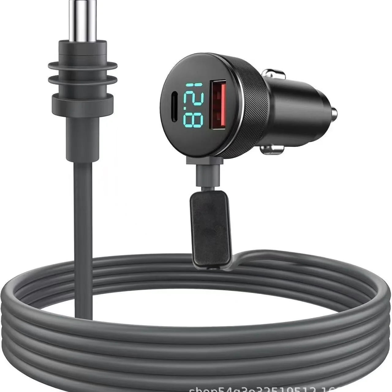 Fourth-generation Mini 30V digital display Type-C waterproof car charger with three-in-one DC fast charging for vehicles.