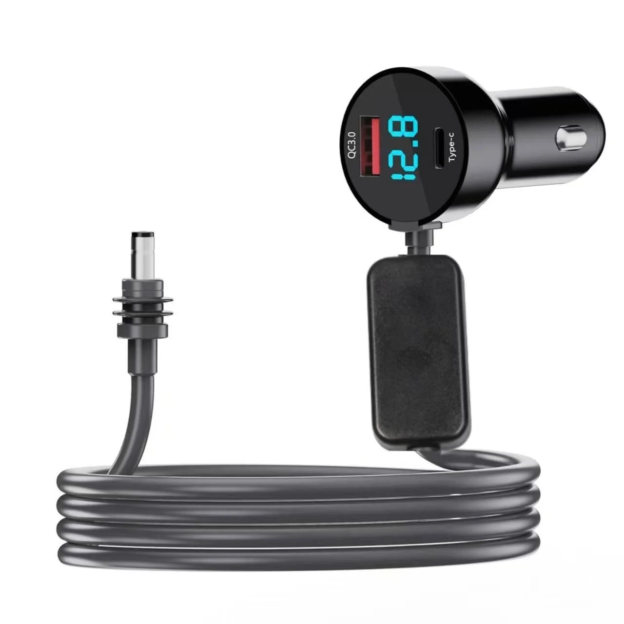 BackupMyFilesNow fourth-gen mini 30V digital display Type-C waterproof car charger with three-in-one fast charging for 12V/24V vehicles.