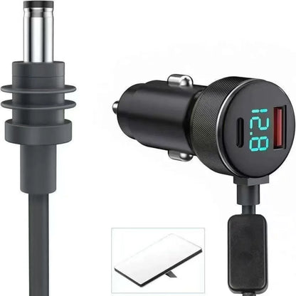 Fourth-generation Mini 30V digital display Type-C DC car charger with waterproof, three-in-one fast charging for vehicles.
