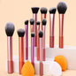 Long handle makeup brush set with soft bristles, portable wash bag, ideal for beginners, perfect for full face makeup application.