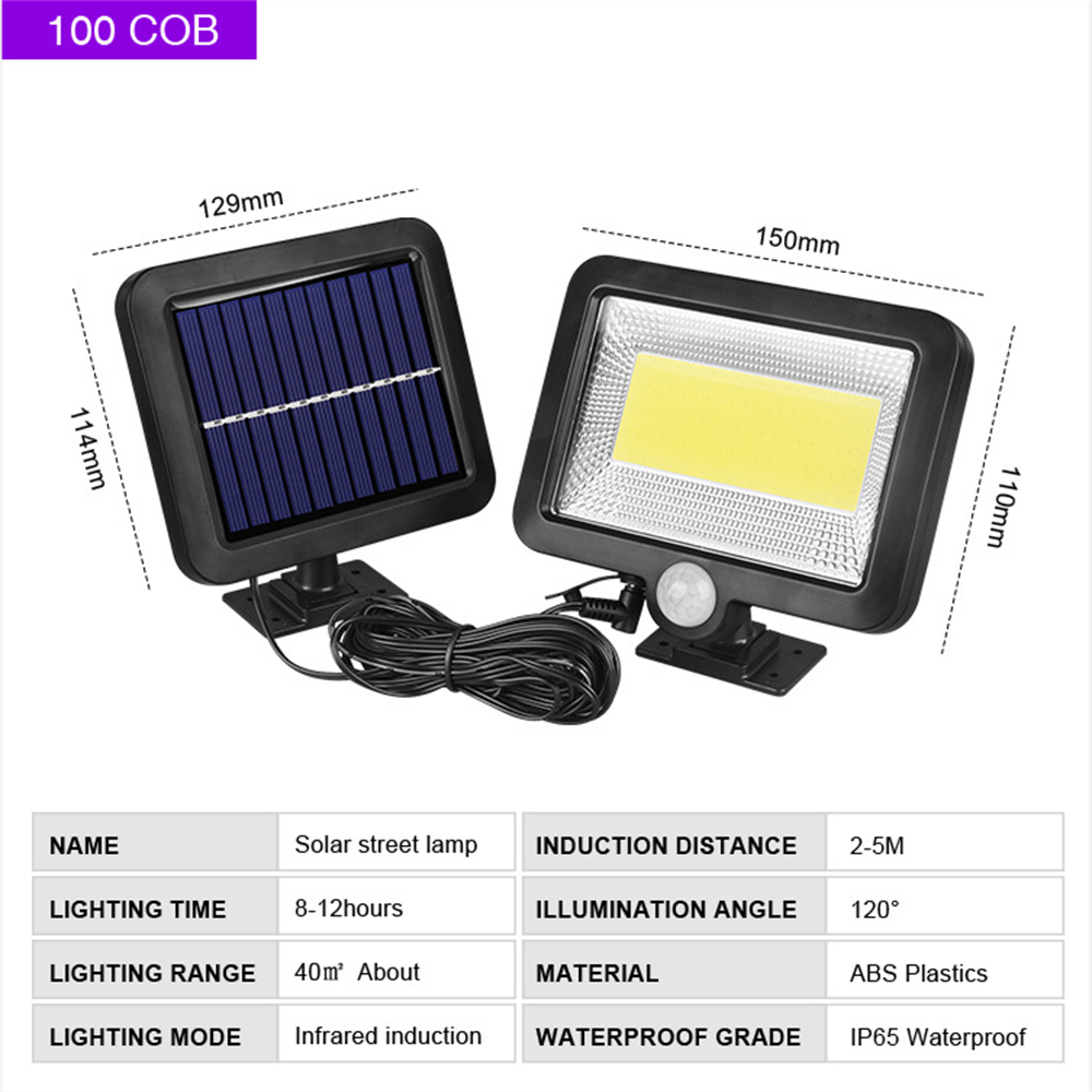 COB LED solar-powered motion sensor security lamp with adjustable settings, ideal for outdoor security lighting.