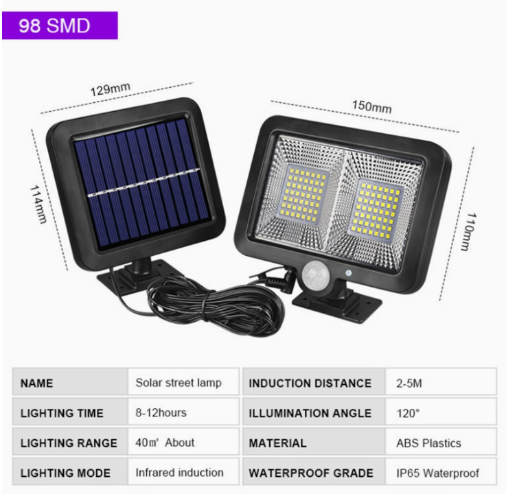 COB LED solar-powered motion sensor security lamp with adjustable brightness and outdoor weather-resistant design