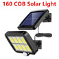 COB LED solar-powered motion sensor security lamp, outdoor lighting with adjustable brightness and automatic activation.