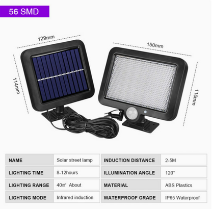 COB LED solar-powered motion sensor security lamp with 120 LEDs, ideal for outdoor security lighting.