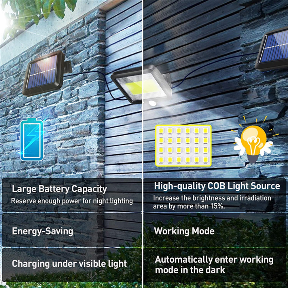 COB LED solar-powered motion sensor security lamp with adjustable settings and weather-resistant design for outdoor security lighting