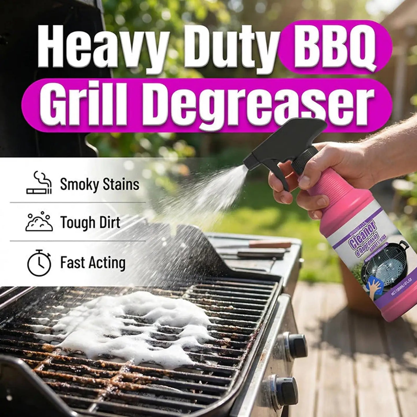 BackupMyFilesNow® 120ml multi-purpose degreaser cleaner with sponge cloth, ideal for countertops, range hoods, and grill grates.