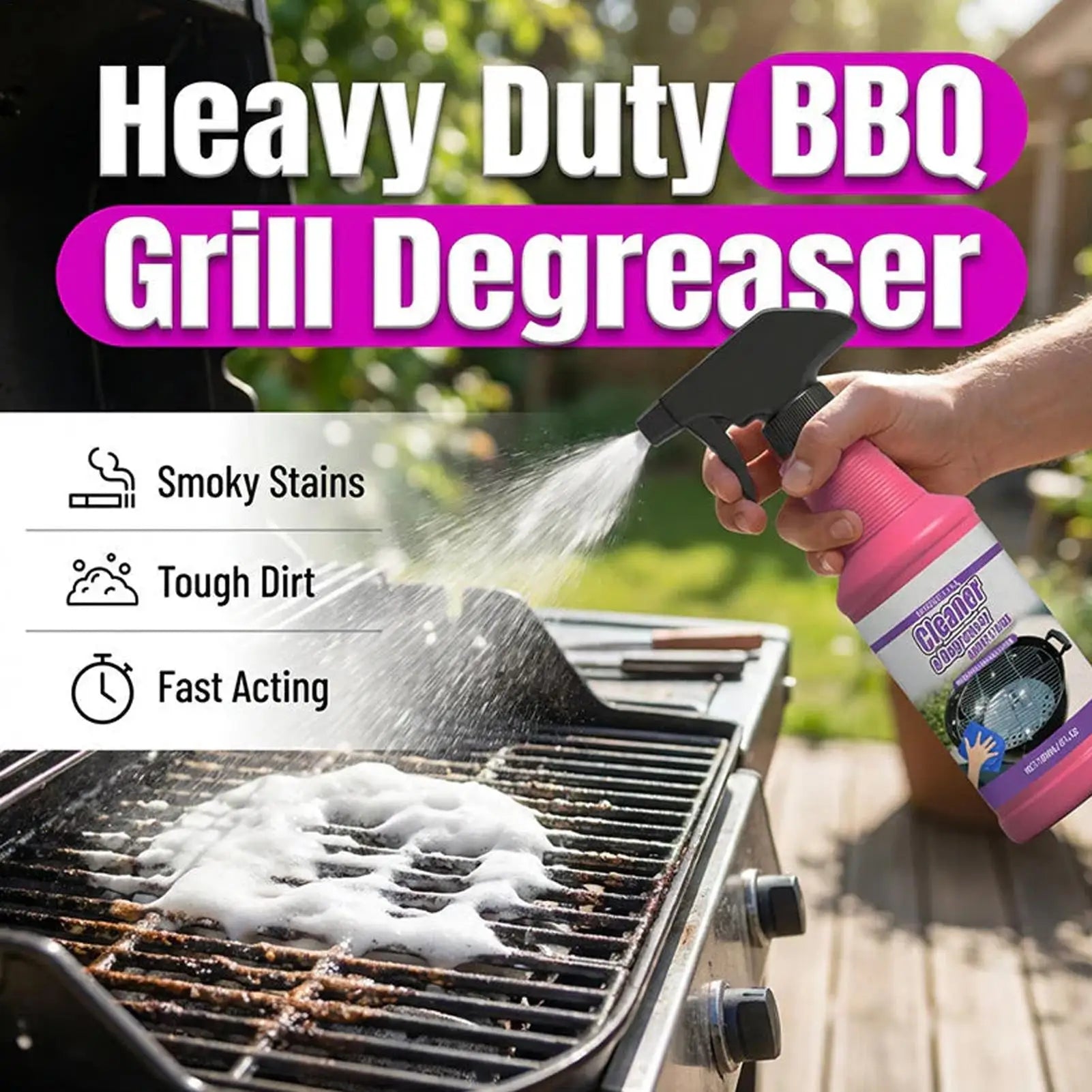 BackupMyFilesNow® 120ml multi-purpose degreaser cleaner with sponge cloth, ideal for countertops, range hoods, and grill grates.