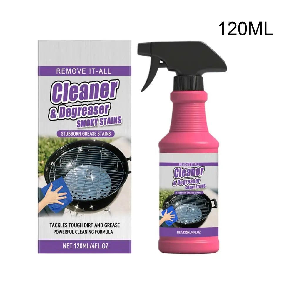 BackupMyFilesNOW® 120ml multi-purpose degreaser spray with sponge cloth, designed for cleaning countertops, range hoods, and grates.