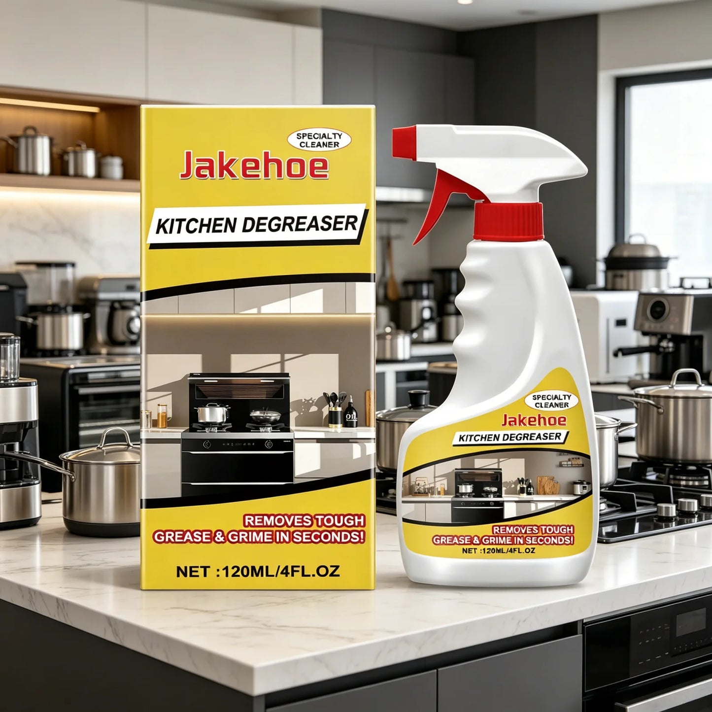 BACKUPMYFILESNOW® Jakehoe Kitchen Degreaser spray with heavy grease removal, powerful cleaning, gentle formula for kitchen surfaces.