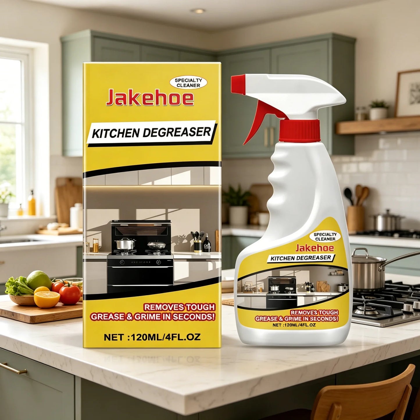 BACKUPMYFILESNOW.COM® Jakehoe Kitchen Degreaser spray removing heavy grease from kitchen surfaces with a powerful yet gentle formula.