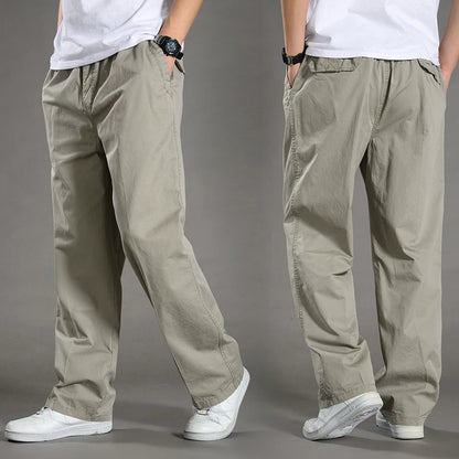 Men's black cotton cargo pants by BACKUPMYFILESNOW®, casual work and climbing joggers with twill fabric for spring and autumn wear.