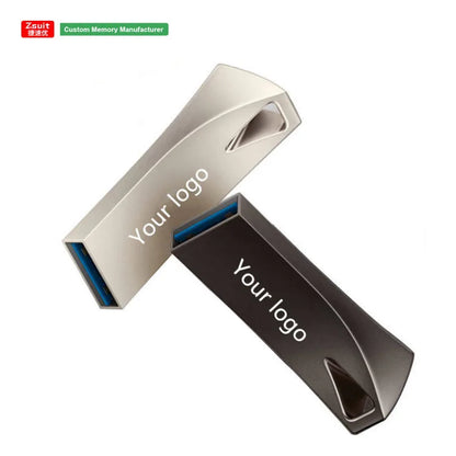 BackupMyFilesNow 128GB USB 3.0 mini metal flash drive with logo, available in 16GB, 32GB, 64GB, and 4GB capacities.