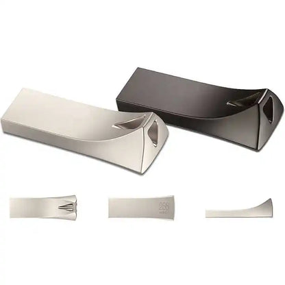 BackupMyFilesNow.com 128GB USB 3.0 metal pen drive with logo, compact black flash stick, available in various storage capacities.