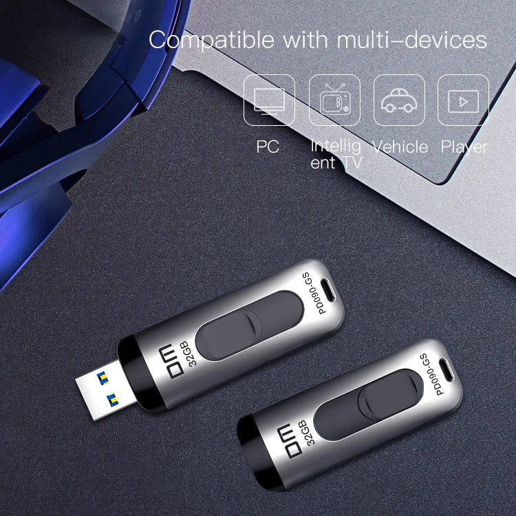 Silver USB 3.0 flash drive by BackupMyFilesNow with push-pull metal design, available in 16GB to 256GB capacities.