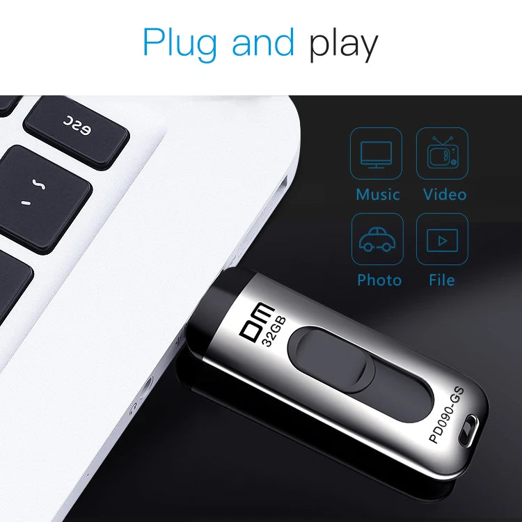 Silver USB 3.0 flash drive from BackupMyFilesNow with 16GB to 256GB capacity, push-pull metal design, new stock.