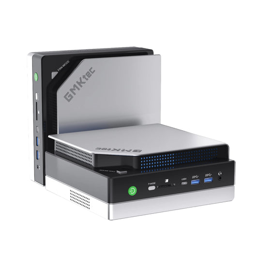 GMKtec EVO-X2 AMD R AI Max+ 395 Mini PC with 16-core CPU, 128GB RAM, 2TB SSD, silver compact gaming and AI computer.