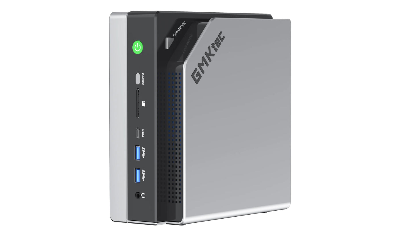 GMKtec EVO-X2 AMD R AI Max+ 395 Mini PC with 16-core AMD Ryzen, 128GB RAM, 2TB SSD, silver finish, gaming and AI computing