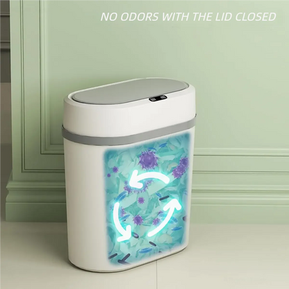 Smart Sensor 12L waterproof electric trash can by BackupMyFilesNow.com with a narrow, touchless, automatic design for home or office use.