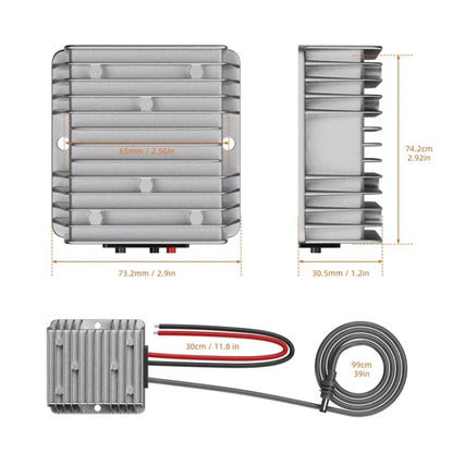 Starlink Mini 12V DC step-up converter with power cord, showing input and output connections for reliable power supply.