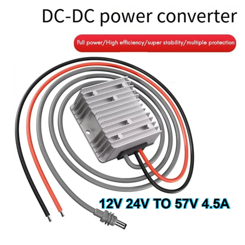 Starlink Mini 12V DC step-up converter with power cord, showing input and output ports for reliable satellite internet connection.