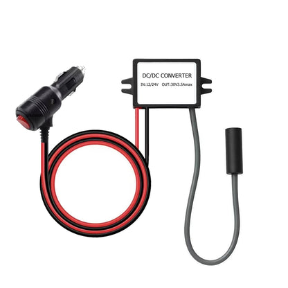Starlink Mini car power adapter by BACKUPMYFILESNOW.COM, step-up from 12V/24V to 30V DC output for Starlink power supply.