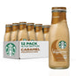 12-pack of Starbucks Frappuccino Coffee Drinks in 13.7 fl oz bottles, featuring caramel-flavored frappuccino beverages.