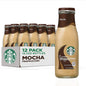 12-pack of Starbucks Mocha Frappuccino coffee drinks in 13.7 fl oz bottles, with caramel flavor and creamy mocha appearance.