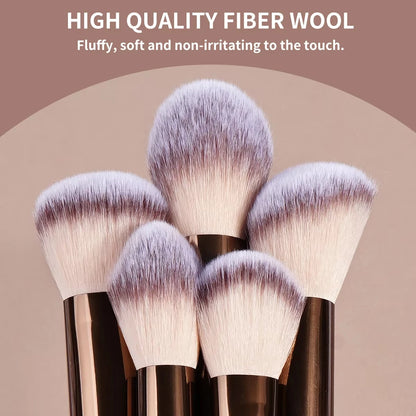 13-piece makeup brush set including foundation, concealer, eyeshadow, blush, and kabuki brushes for face and blending.