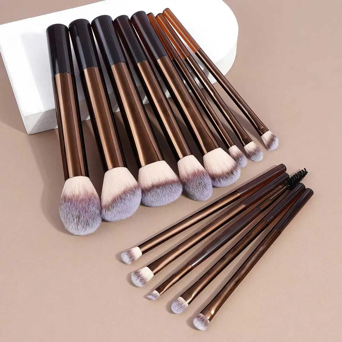 Set of 13 BackupMyFilesNow.com makeup brushes including foundation, concealer, eyeshadow, blush, kabuki, and blending tools.