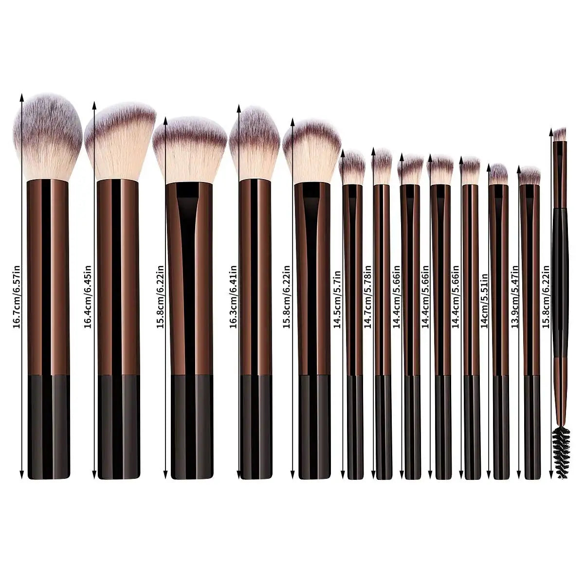 13-piece makeup brush set including foundation, concealer, eyeshadow, blush, kabuki, and blending brushes for face application.