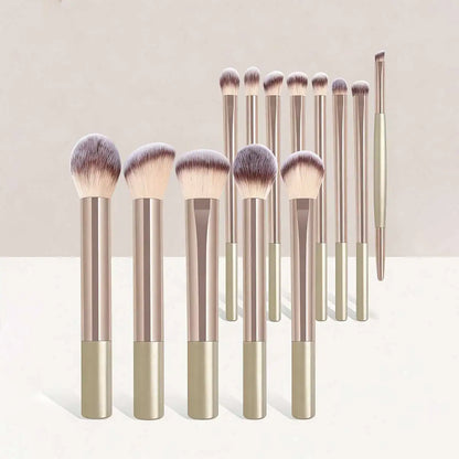 13-piece makeup brush set including foundation, concealer, powder, eyeshadow, blush, and kabuki brushes for face application.