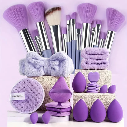33-piece BackupMyFilesNow.com makeup kit with large and small beauty sponges for flawless makeup application and removal.