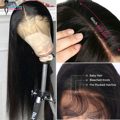 HD lace frontal wig by BackupMyFilesNow.com, 13x6 and 13x4 transparent lace, 30-inch bone straight human hair wig.