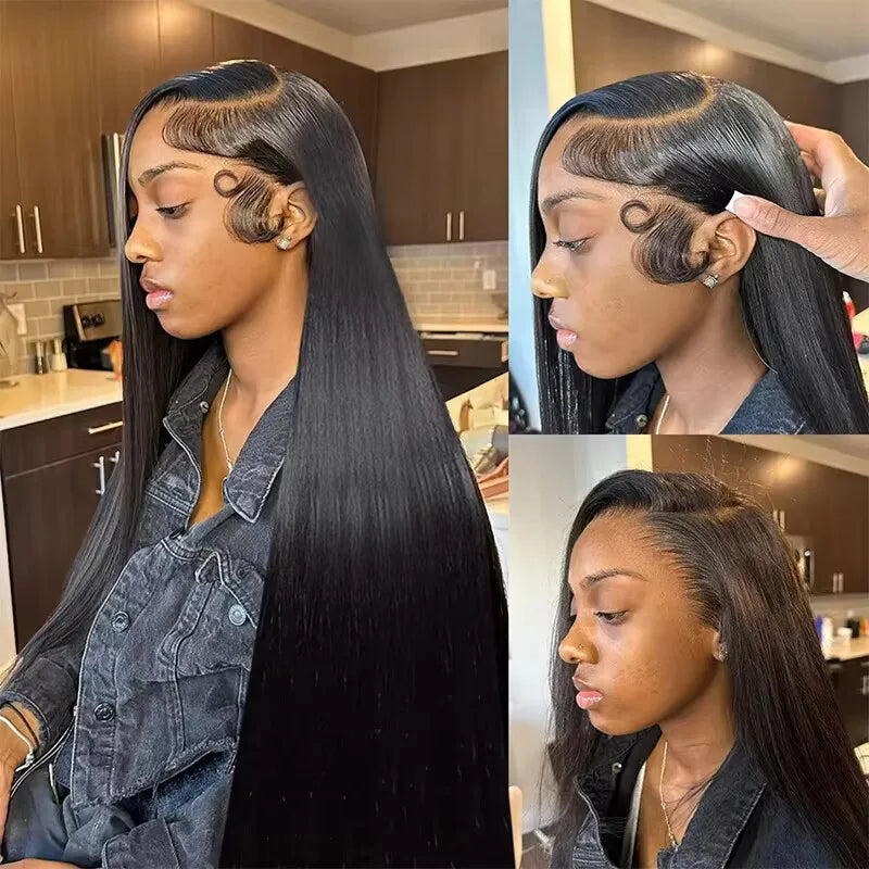 Malaysia human hair lace front wig with 13x6 bone straight style, 30 inches long, pre-plucked, for women.