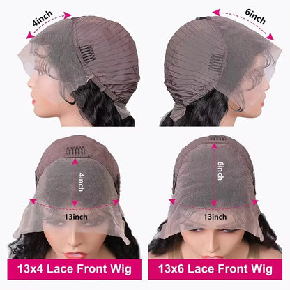 Malaysia human hair lace front wig with 13x6 bone straight design, 30 inches, pre-plucked, for women.