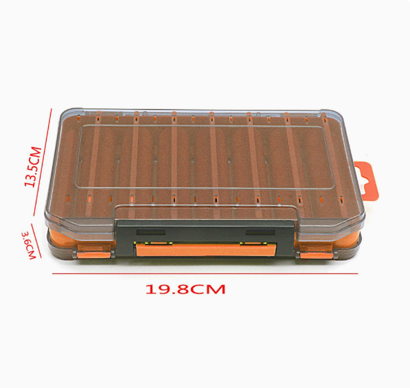Blue durable dual-sided fishing tackle box with 14 compartments, ideal for organizing fishing gear.
