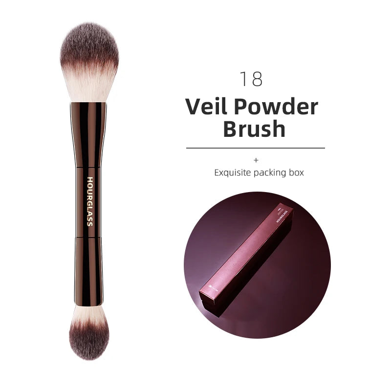 Hourglass makeup brush set with powder, foundation, concealer, blush, bronzer, eye shadow, eyebrow, and eyeliner brushes.